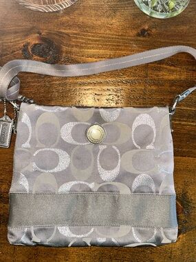 Coach Signature Canvas Logo  Adjustable Crossbody Bag F-20430 Gray Silver